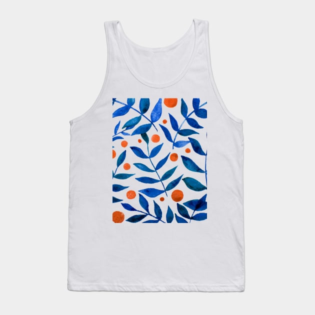 Watercolor branches and berries - blue and orange Tank Top by wackapacka